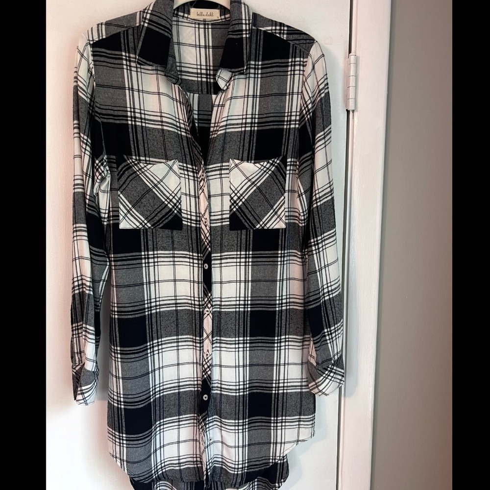 Bella Dahl Black and White Plaid Button-Up Tunic Shirt size Small